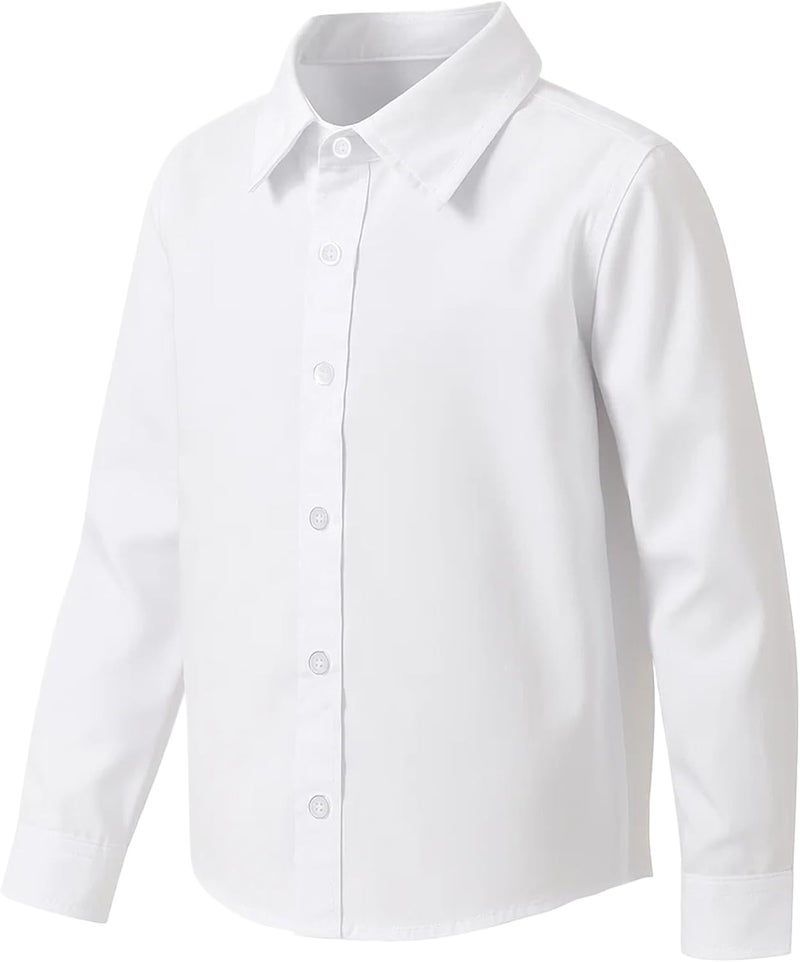 solomate Store Boys Girls Long Sleeve Button Down Shirts White Uniform Blouse School Top Formal Collared Outfits for Kids - Image 1